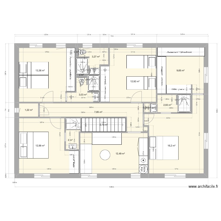 perols haut 25 03. Plan de 16 pièces et 101 m2