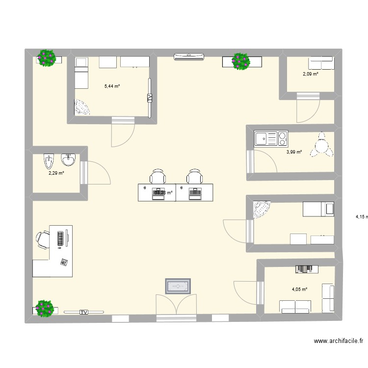 institut. Plan de 7 pièces et 85 m2