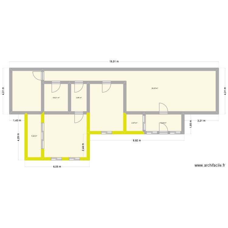 rallonge caroline gauthier. Plan de 6 pièces et 62 m2