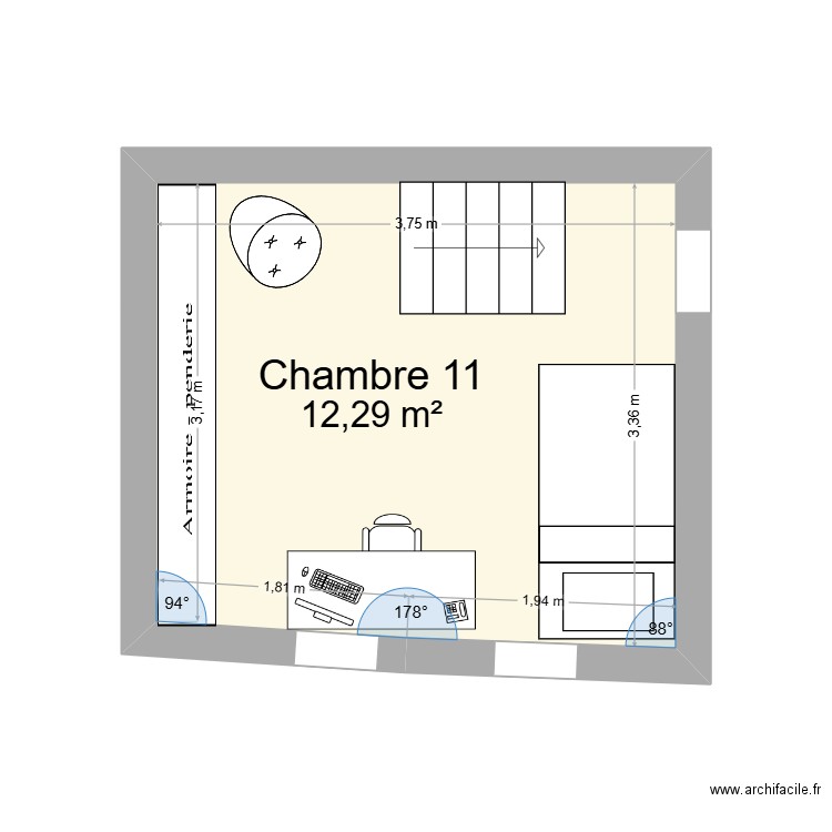 Fleury Maison 2 2ième étage projet. Plan de 1 pièce et 12 m2
