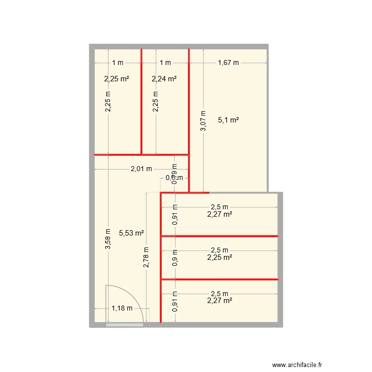 voliere B. Plan de 7 pièces et 22 m2