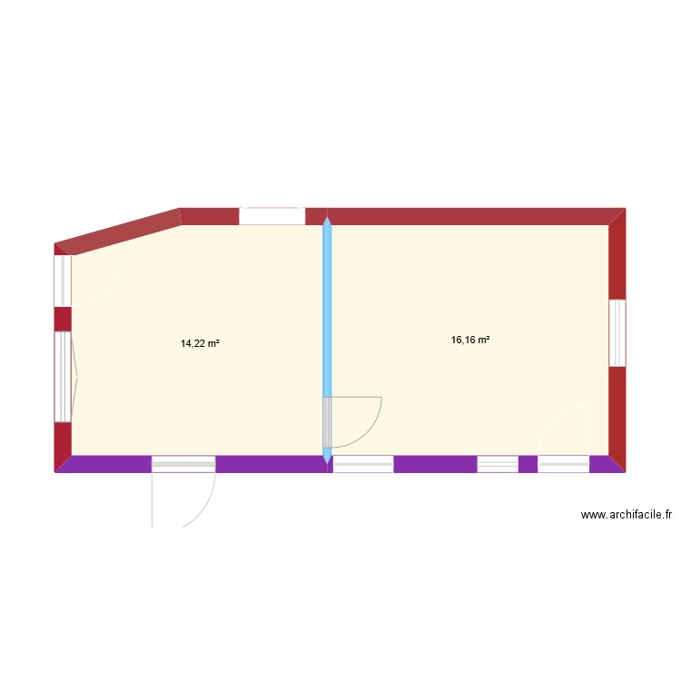 surface. Plan de 2 pièces et 30 m2