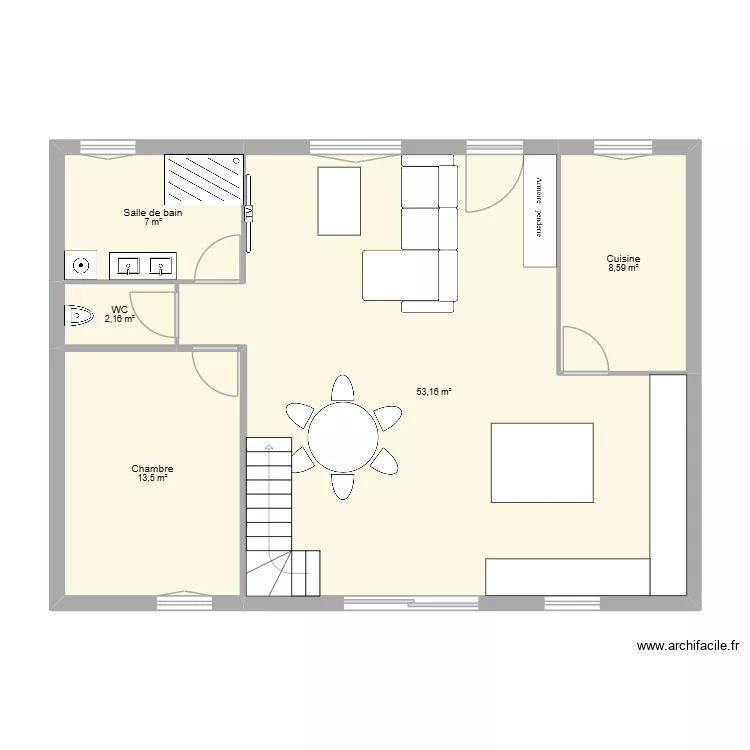 plant vide maison vaux. Plan de 5  et 84 m²