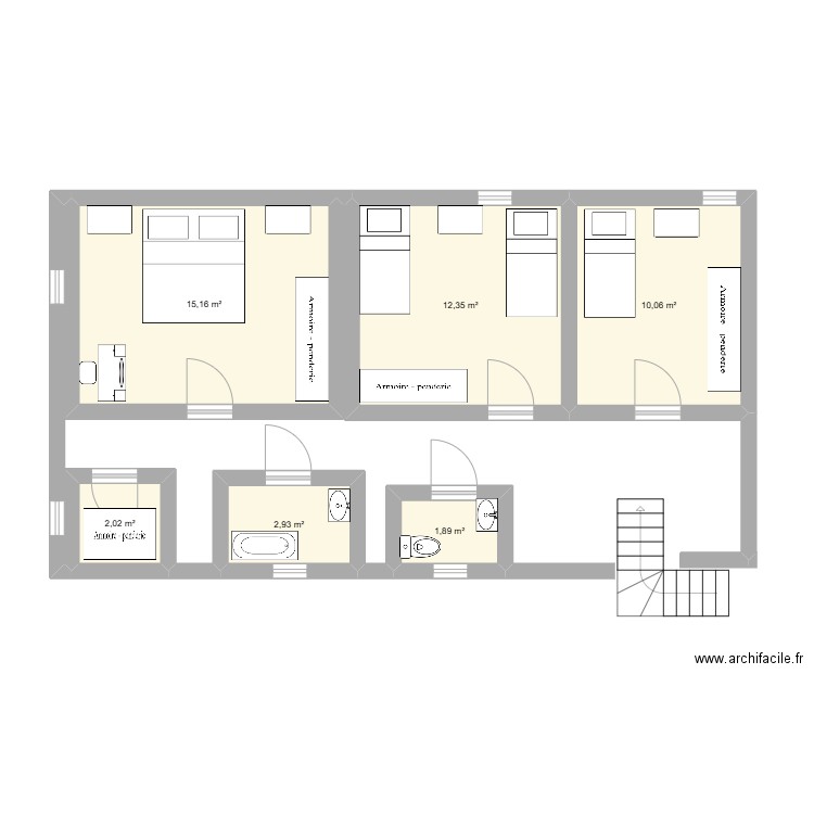 MAISON ETAGE. Plan de 6 pièces et 44 m2