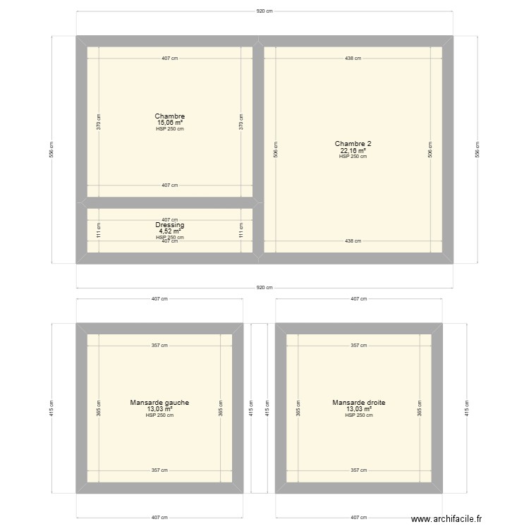 plan BULLET. Plan de 5 pièces et 68 m2