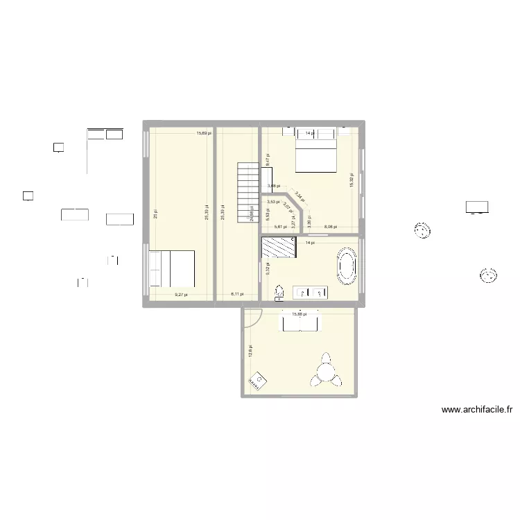 chalet 3 haut option3. Plan de 5  et 86 m²