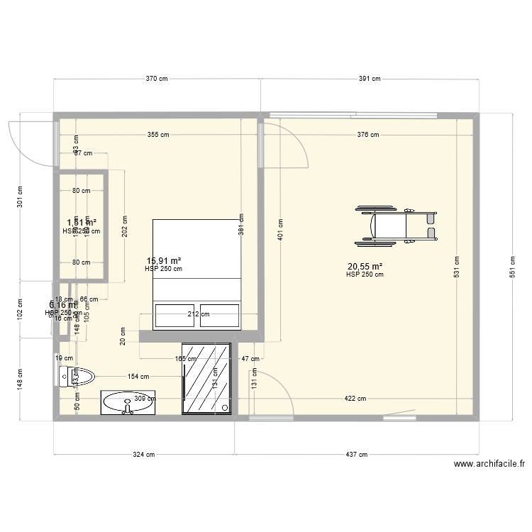 Chambre garage AuréJu 23. Plan de 4 pièces et 38 m2