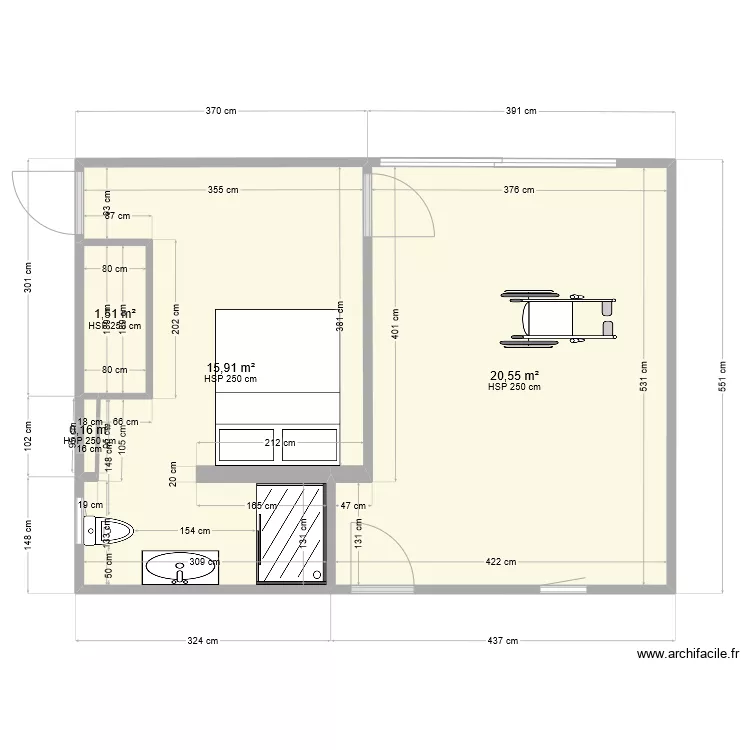 Chambre garage Aur&eacute;Ju 23. Plan de 