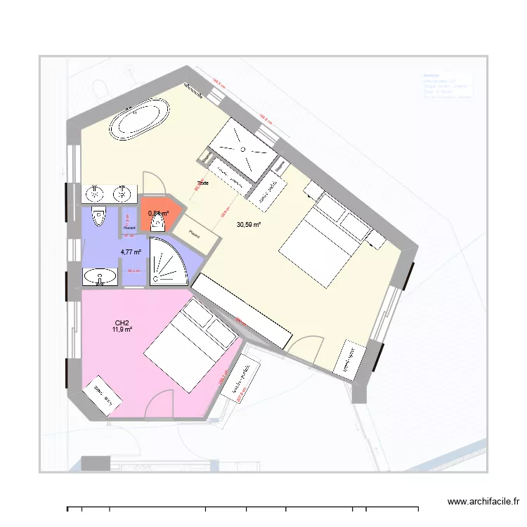 CH1 et 2 v5. Plan de 5 pièces et 48 m²