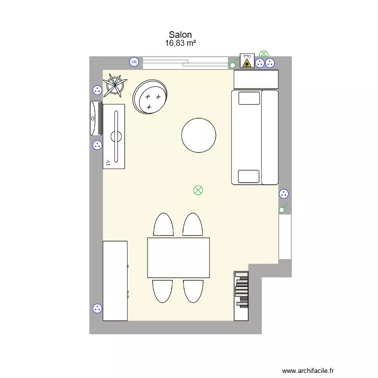 Salon Sanary. Plan de 1  et 17 m²