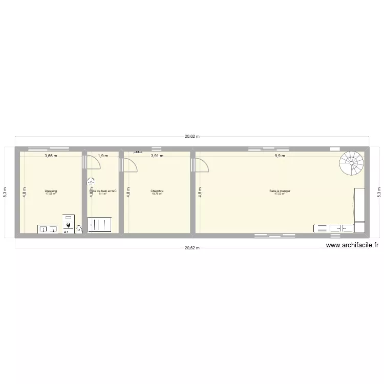 bernard. Plan de 4  et 93 m²