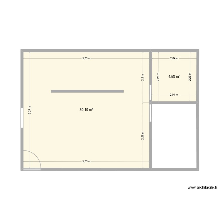 lampisterie. Plan de 2 pièces et 35 m2