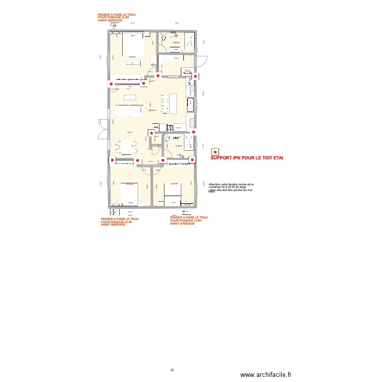 PLAN   AUGMENTE 7,32  x1220 AVEC MEUBLES V2. Plan de 6 pièces et 95 m2