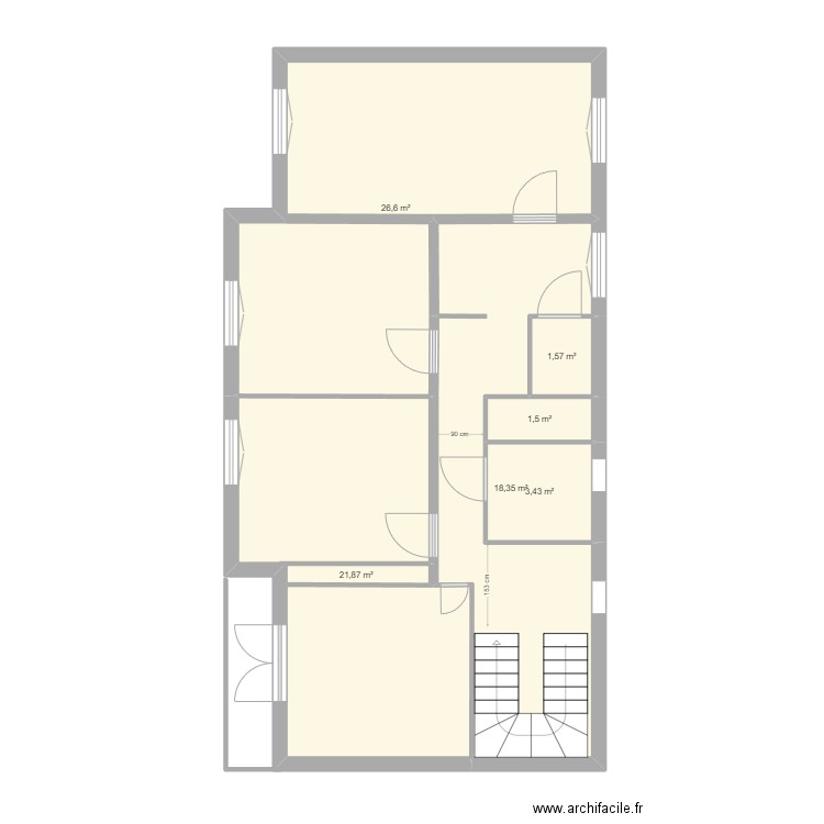 Maison long R+1 Pojet. Plan de 6 pièces et 73 m2