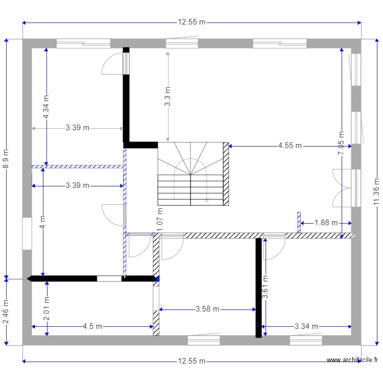 41 mur rénover B. Plan de 2 pièces et 123 m2