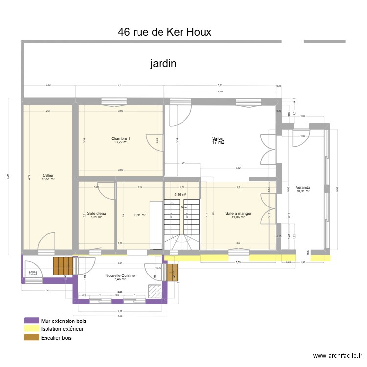 EXTENTION plan 3. Plan de 8 pièces et 76 m2