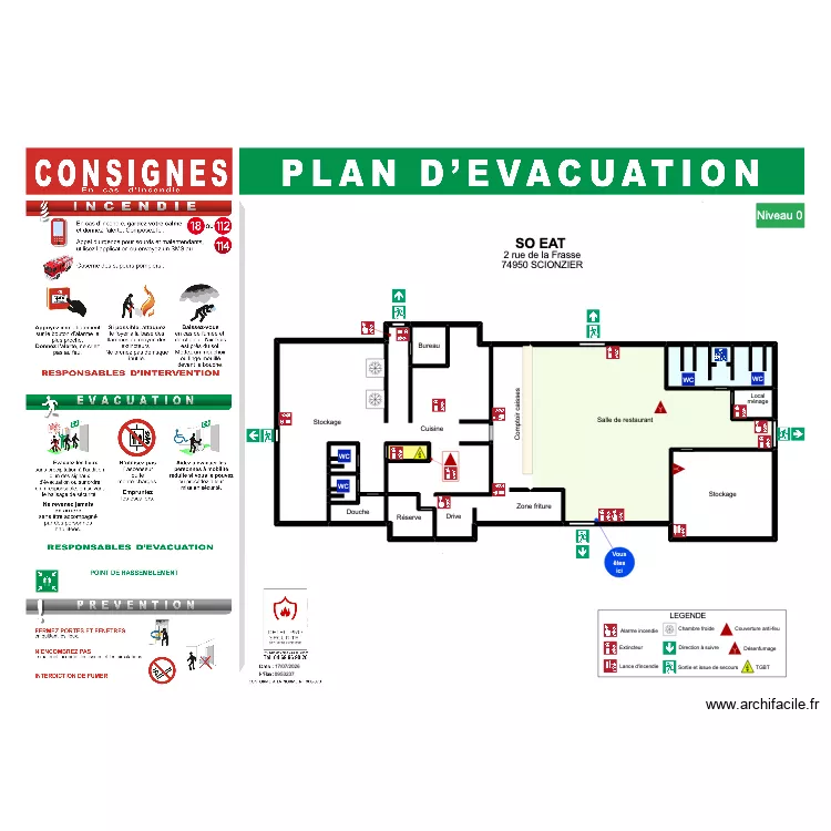 Plan d'&eacute;vacuation 4 SO EAT. Plan de 11  et 402 m²