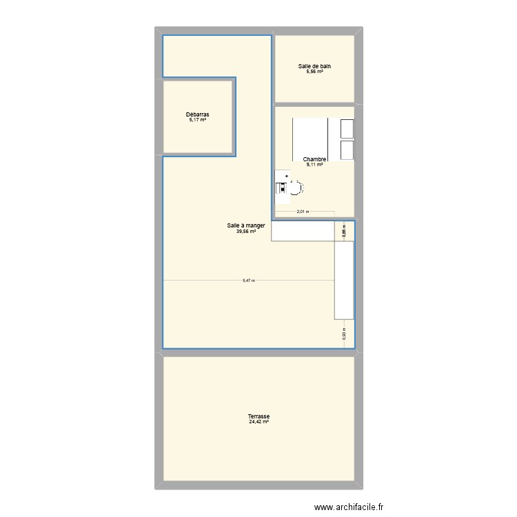 Appart. Plan de 5 pièces et 84 m2