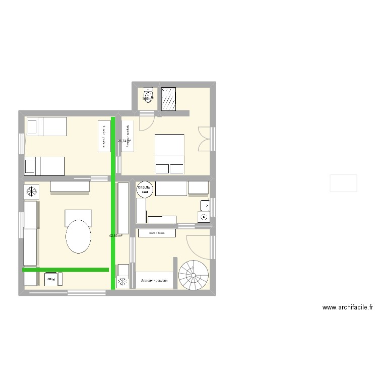 casa pilou 3. Plan de 3 pièces et 71 m2