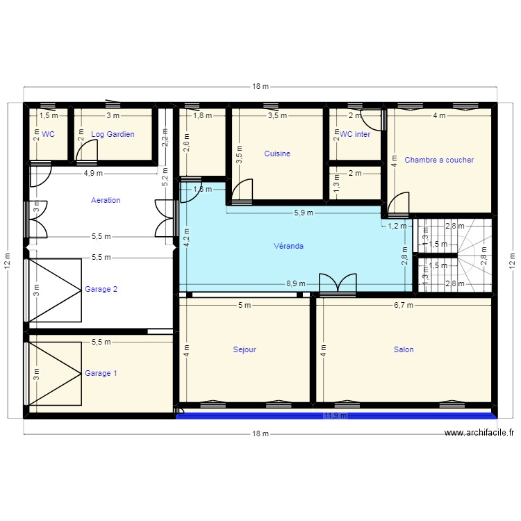 Plan 18X12 Clien 46 08 94 78. Plan de 15 pièces et 186 m2