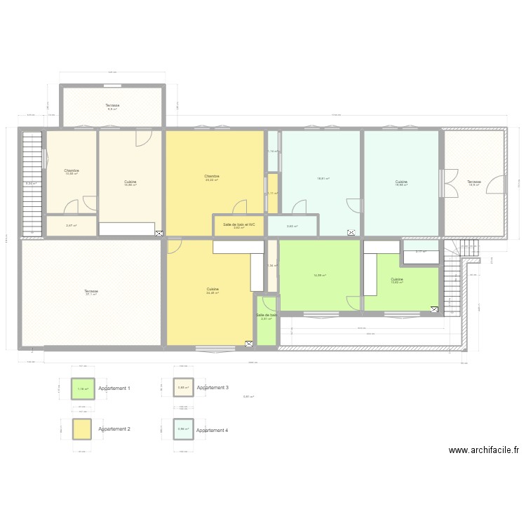 RDC1. Plan de 24 pièces et 227 m2