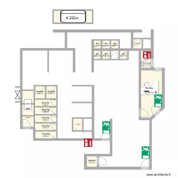 sanitaire camping. Plan de 20  et 38 m²