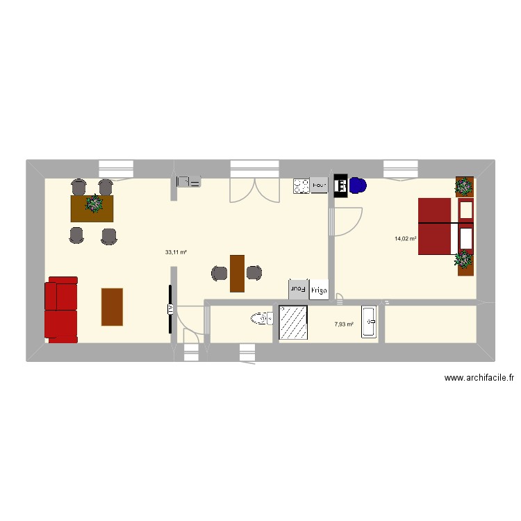 2tne1 amine lahmidi. Plan de 3 pièces et 55 m2