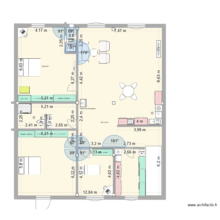RUI appart-cloisons-meubles. Plan de 4 pièces et 186 m2