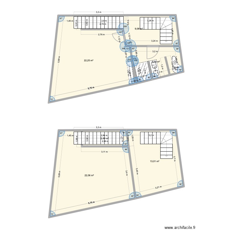 Rouge 1er _ V2. Plan de 4 pièces et 75 m2