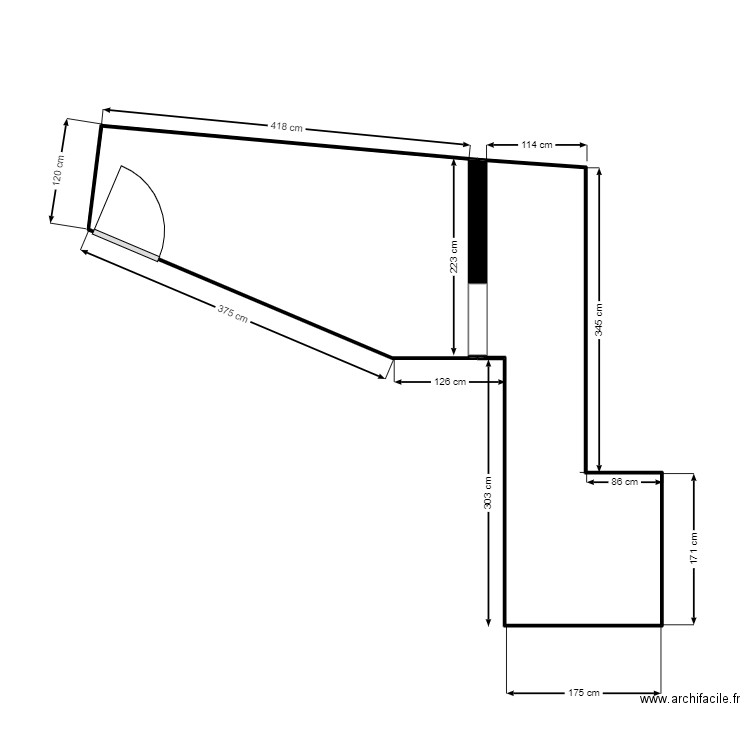 SOL  CARRELAGE ROUX. Plan de 2 pièces et 15 m2