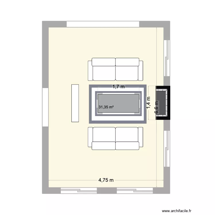 Salon Avant. Plan de 1 et 31 m² Salon Avant. Plan de 1 et 31 m²