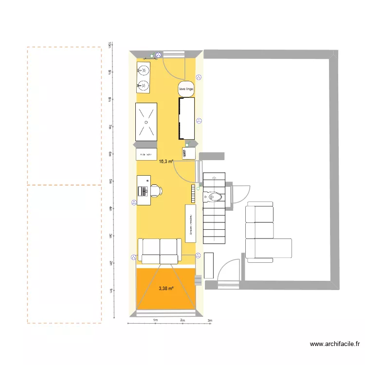 Garage bureau. Plan de 2  et 20 m²