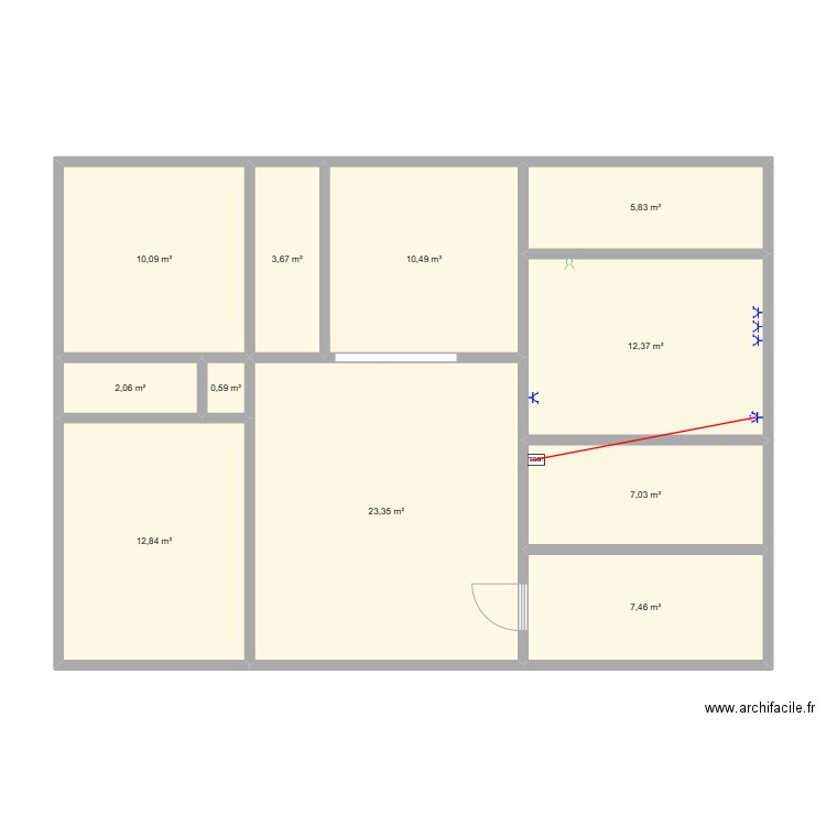 Essaie celibatorium. Plan de 11 pièces et 96 m2