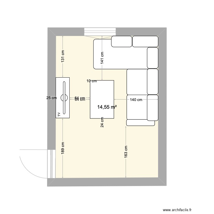 franchitto salon. Plan de 1 pièce et 15 m2