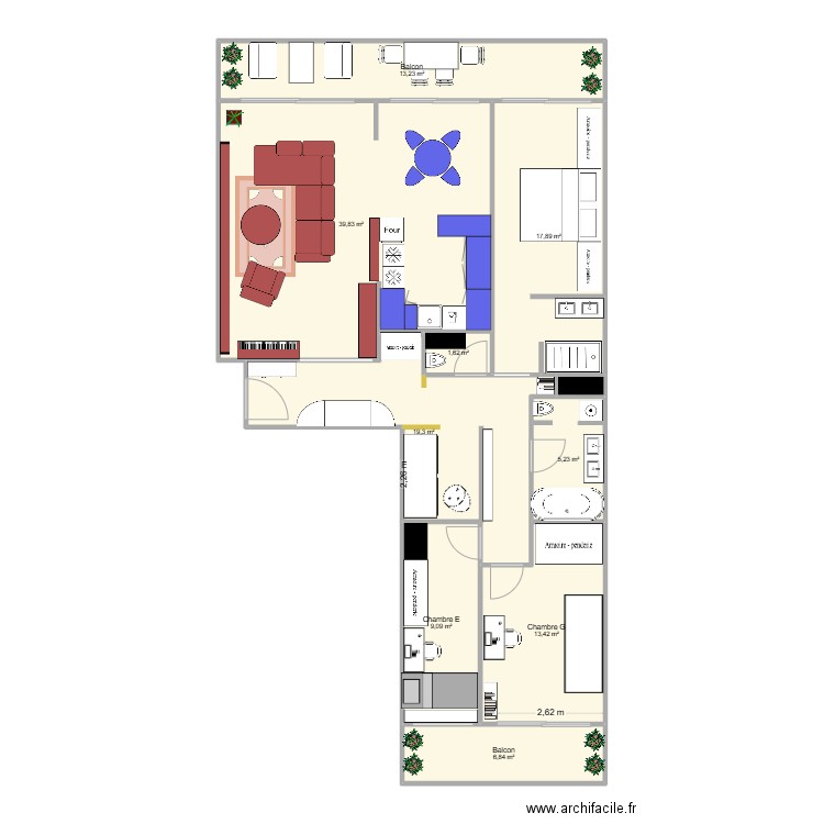 villiers. Plan de 10 pièces et 127 m2