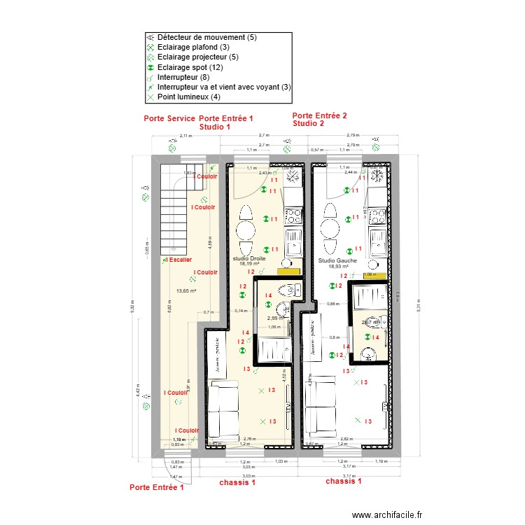 immeuble 1 RDC V2-c 2 Eclair studios. Plan de 5 pièces et 65 m2