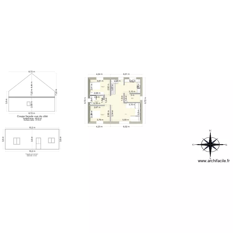Plan maison T3 version 4 escalier. Plan de 6 et 149 m² Plan maison T3 version 4 escalier. Plan de 6 et 149 m²