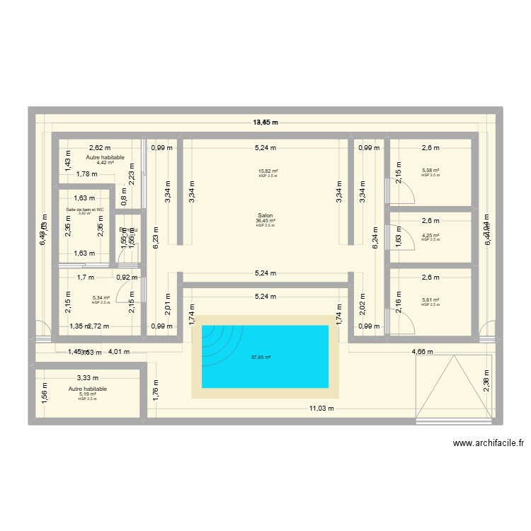 Plan 1. Plan de 11 pièces et 125 m2