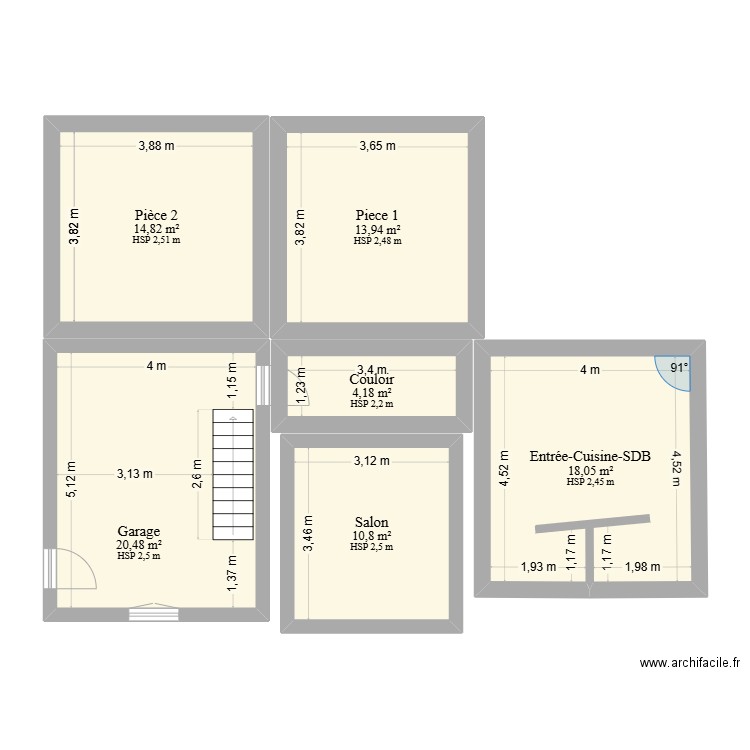 Maison Gourdan esquisse. Plan de 6 pièces et 82 m2