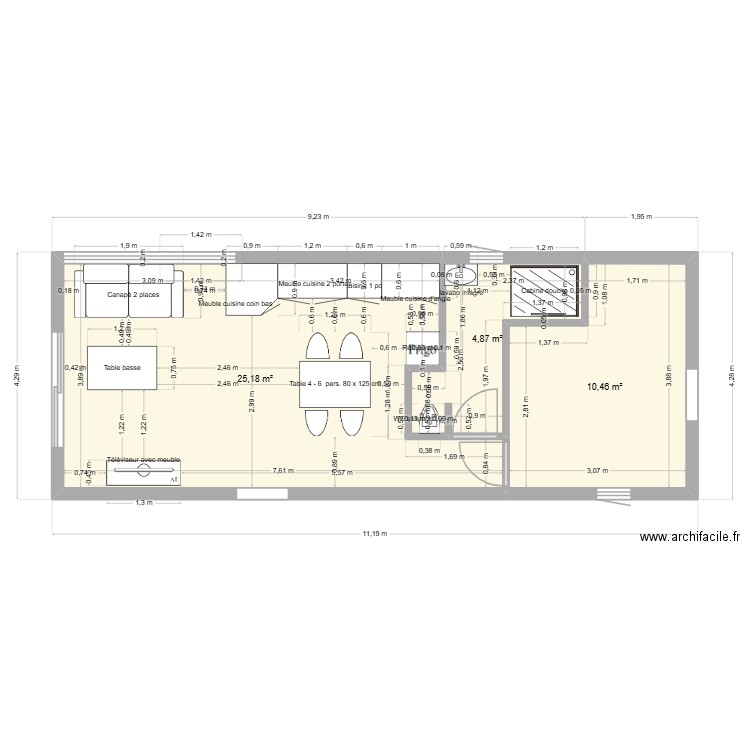 studio 2. Plan de 3 pièces et 41 m2