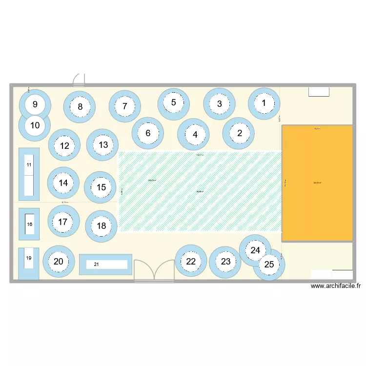 Plan réveillon 2025-2026 avec empattement chaises et 21 tables rondes-2. Plan de Plan réveillon 2025-2026 avec empattement chaises et 21 tables rondes-2. Plan de