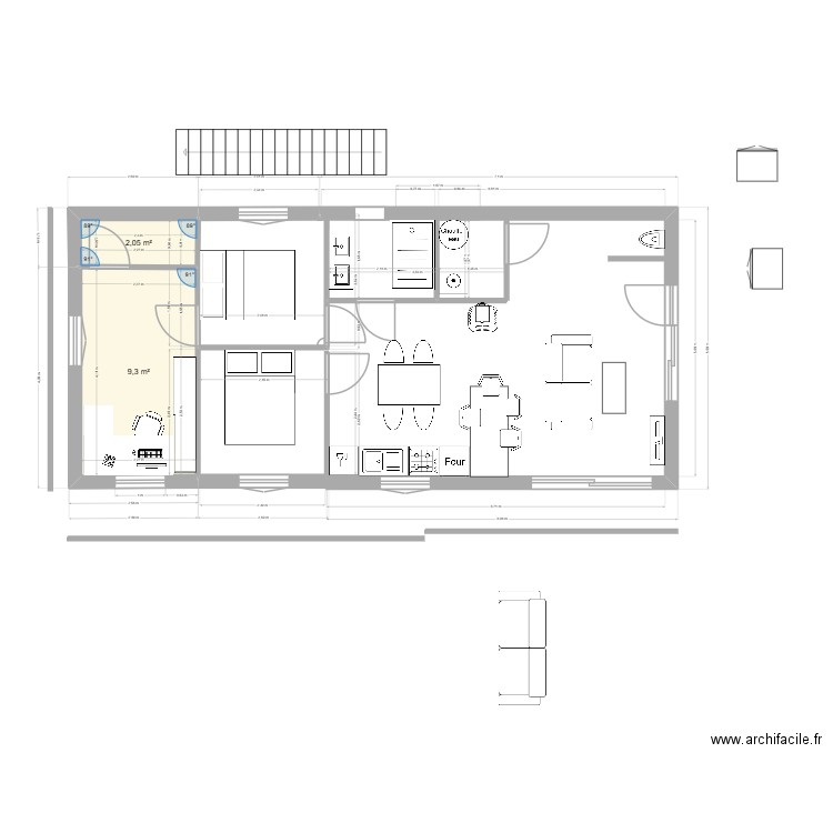 Extension 2. Plan de 2 pièces et 11 m2