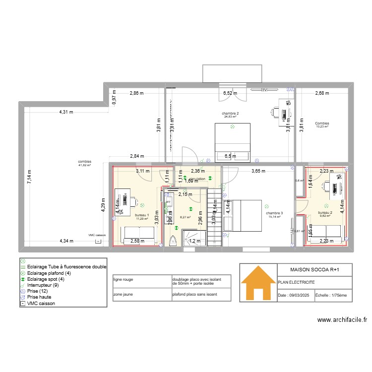 SOCOA ETAGE. Plan de 10 pièces et 125 m2