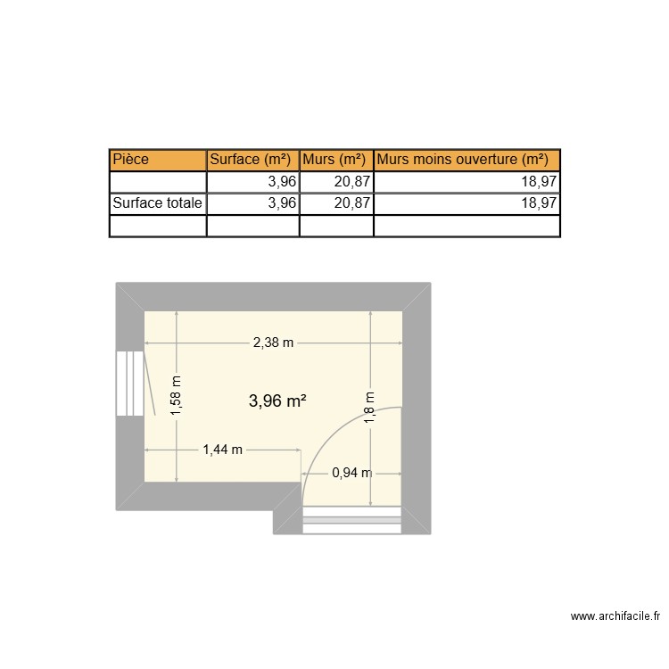 App 2 aurore. Plan de 1 pièce et 4 m2