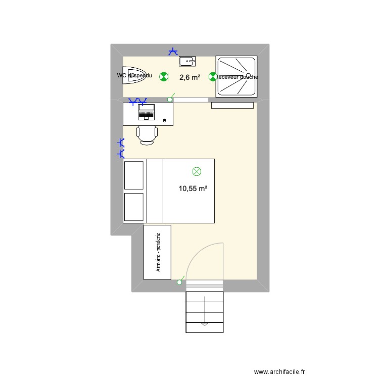 Burton entresol ELEC. Plan de 2 pièces et 13 m2