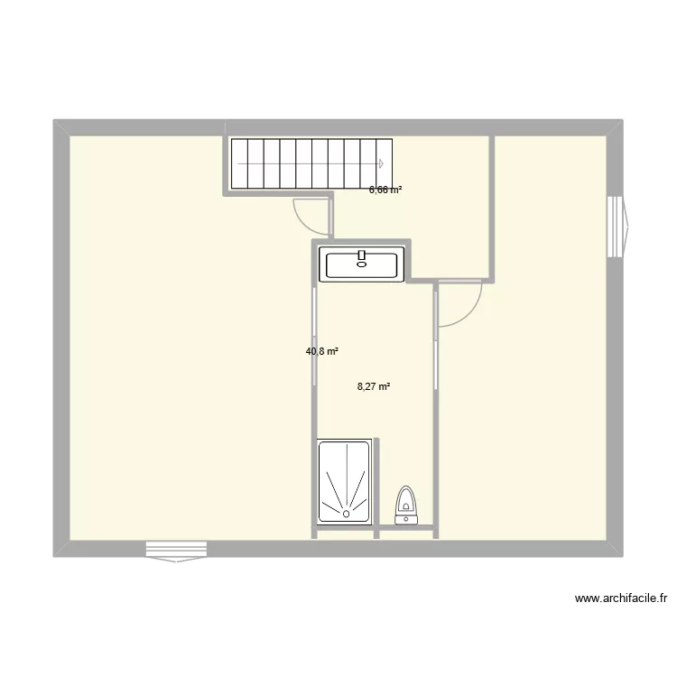 SDB Petite maison. Plan de 3  et 56 m²