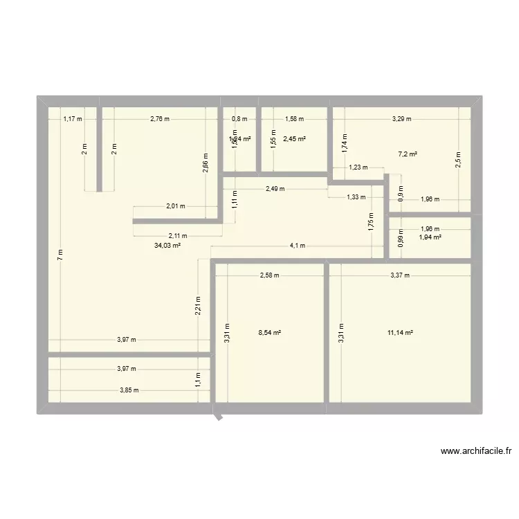 2EME PLAN. Plan de 7 Pièces et 67 m²