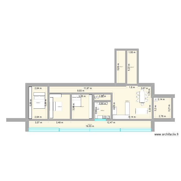 earthship couloir. Plan de 9 pièces et 137 m2