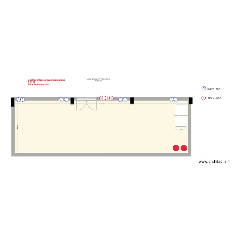 Groupe hydraulique V2. Plan de 1 pièce et 76 m2