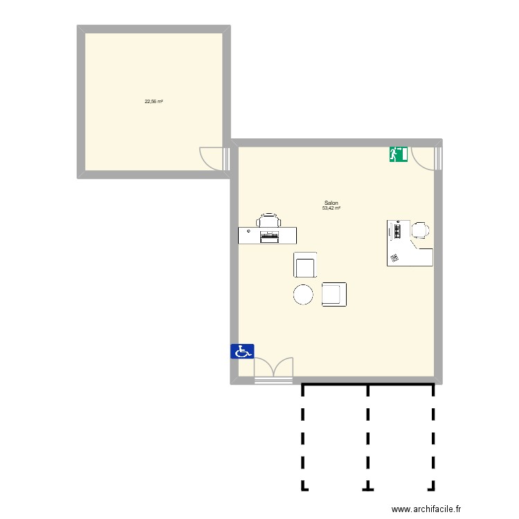 Accueil. Plan de 2 pièces et 76 m2